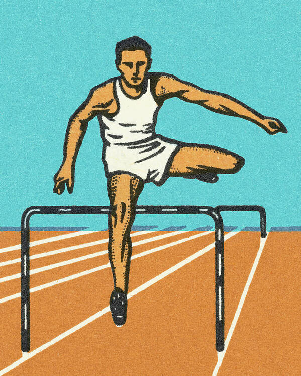 Activity Art Print featuring the drawing Man Running Hurdles #2 by CSA Images