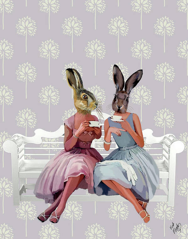 Steampunk Art Print featuring the painting Rabbit Chat #2 by Fab Funky