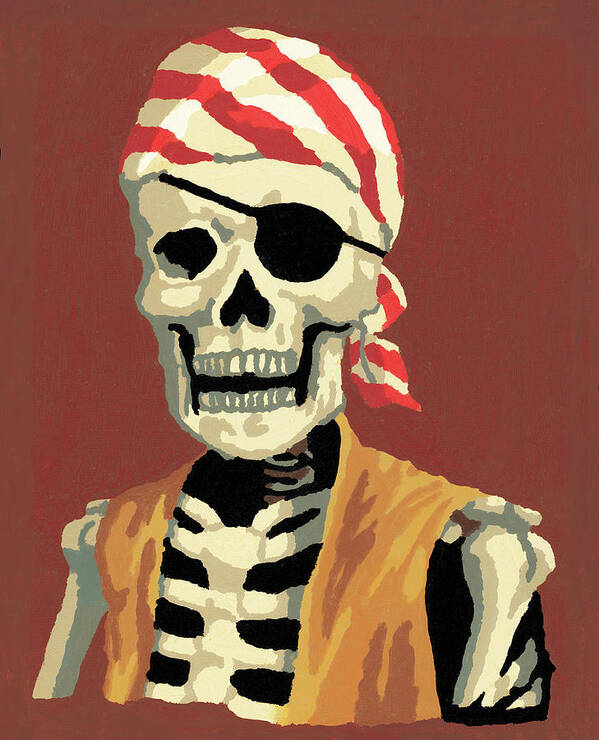 Afraid Art Print featuring the drawing Skeleton pirate #2 by CSA Images