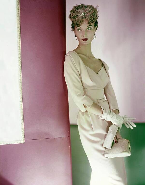 Beauty Art Print featuring the photograph Model In A Larry Aldrich Dress #3 by Horst P. Horst