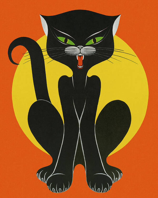 Animal Art Print featuring the drawing Black Cat #5 by CSA Images