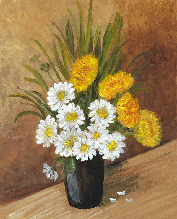 Vase Art Print featuring the digital art Acrylic Painted Wild Flowers Arrangement by Mitza