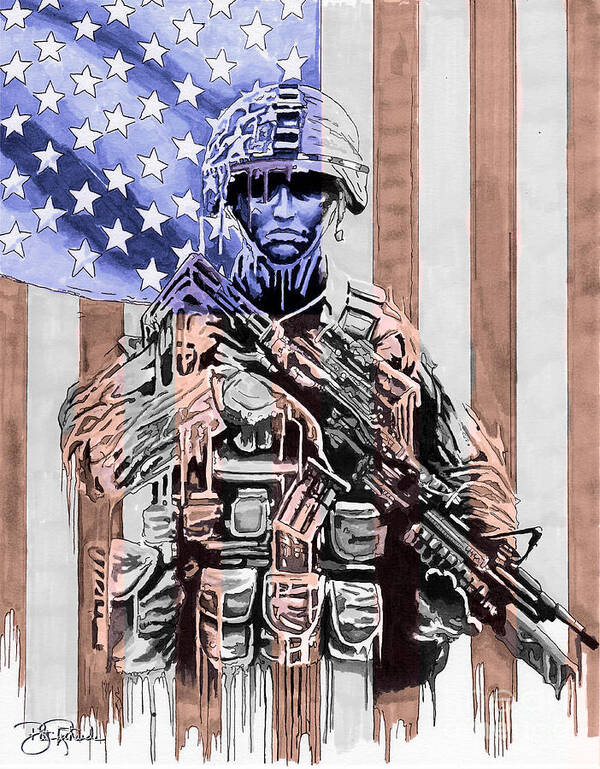 America Art Print featuring the drawing American Soldier by Bill Richards