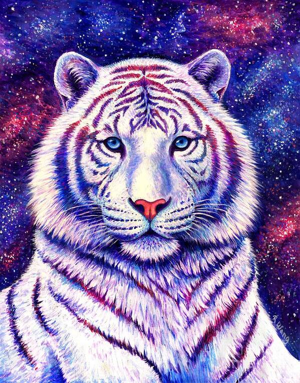 Tiger Art Print featuring the painting Among the Stars - Cosmic White Tiger by Rebecca Wang