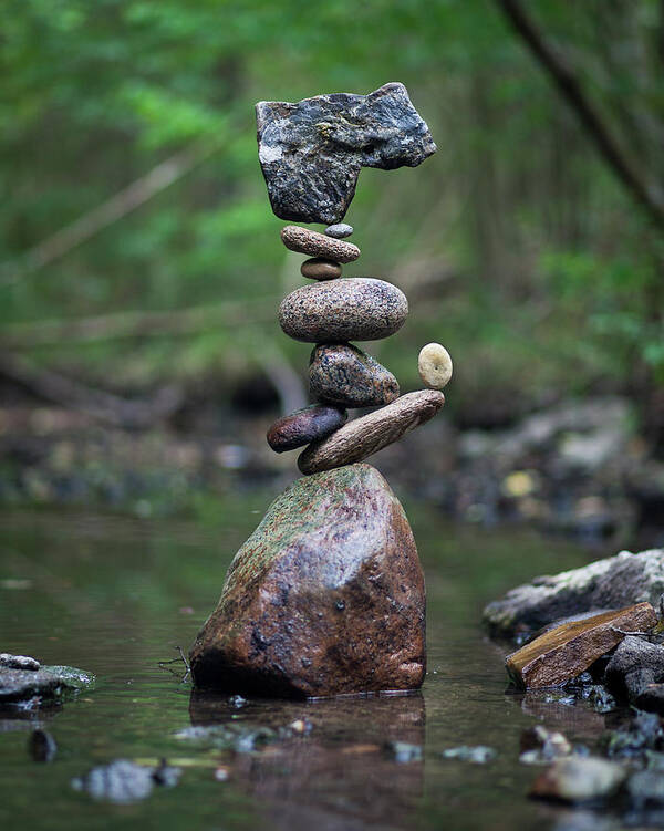 Meditation Zen Yoga Mindfulness Stones Nature Land Art Balancing Sweden Art Print featuring the sculpture Balancing art #18 by Pontus Jansson