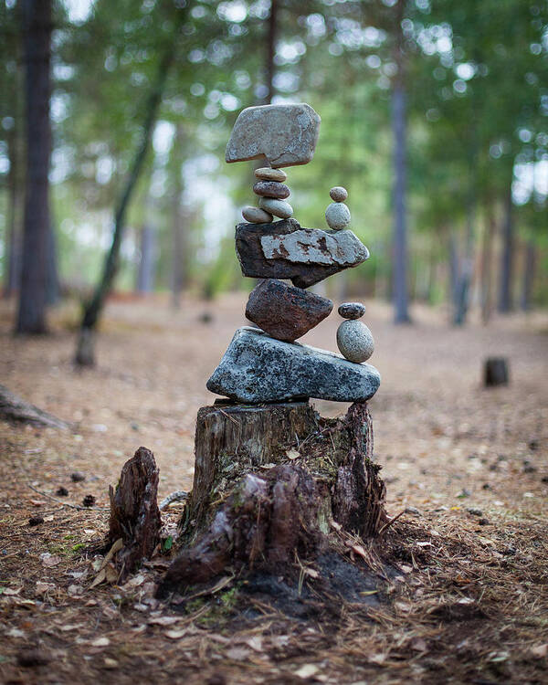 Meditation Zen Yoga Mindfulness Stones Nature Land Art Balancing Sweden Art Print featuring the sculpture Balancing art #19 by Pontus Jansson