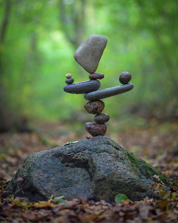 Meditation Zen Yoga Mindfulness Stones Nature Land Art Balancing Sweden Art Print featuring the sculpture Balancing art #34 by Pontus Jansson