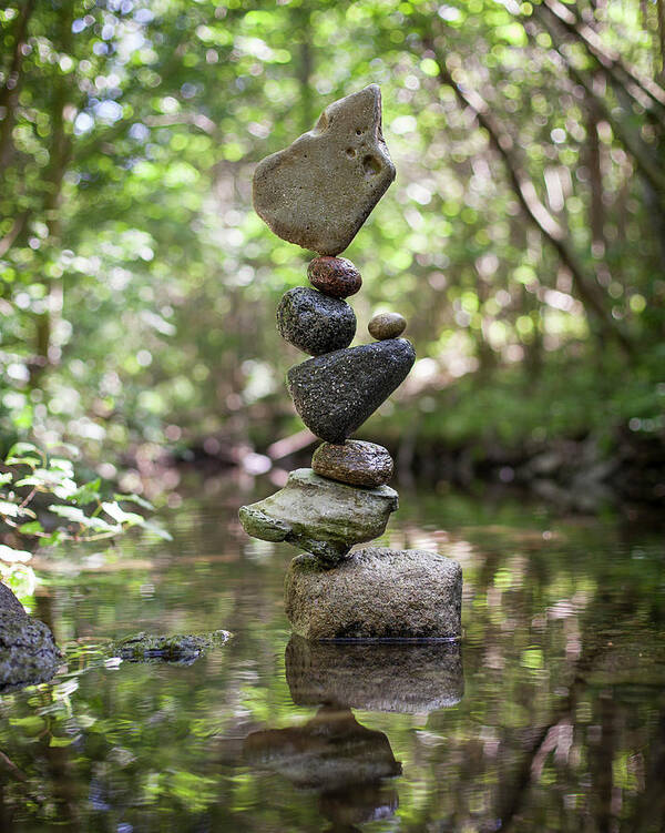 Meditation Zen Yoga Mindfulness Stones Nature Land Art Balancing Sweden Art Print featuring the sculpture Balancing art #61 by Pontus Jansson