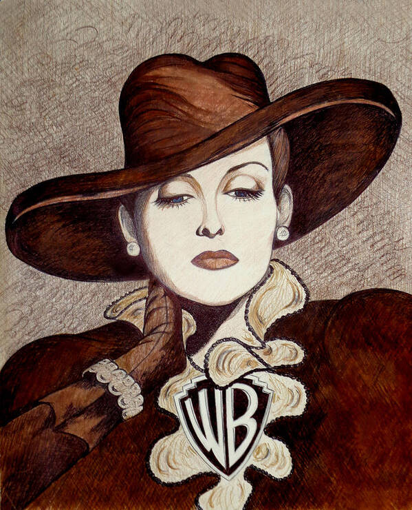 Bette Davis Art Print featuring the drawing Bette Davis The Warner Brothers Years by Tara Hutton