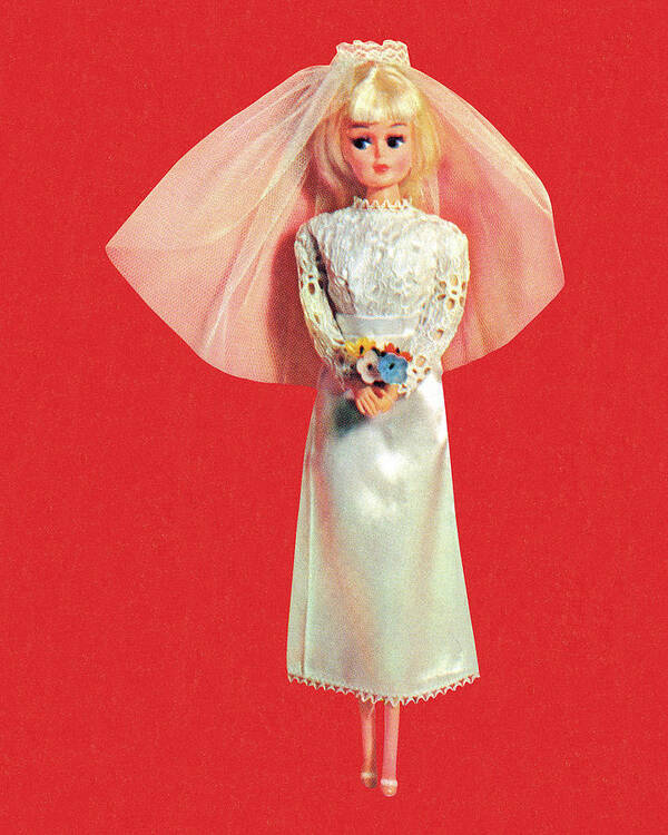 Apparel Art Print featuring the drawing Blonde Fashion Doll Bride by CSA Images