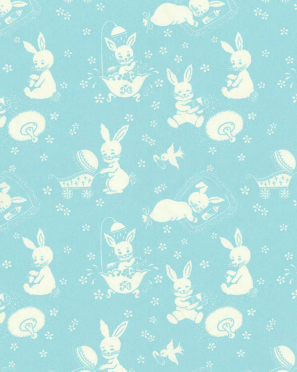 Animal Art Print featuring the drawing Blue Bunny Pattern by CSA Images