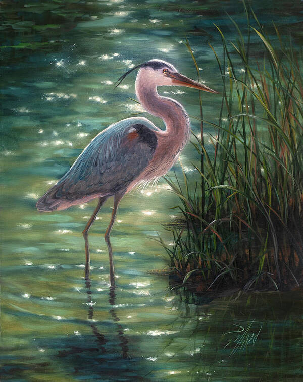 Blue Heron Art Print featuring the painting Blue Heron by Lynne Pittard