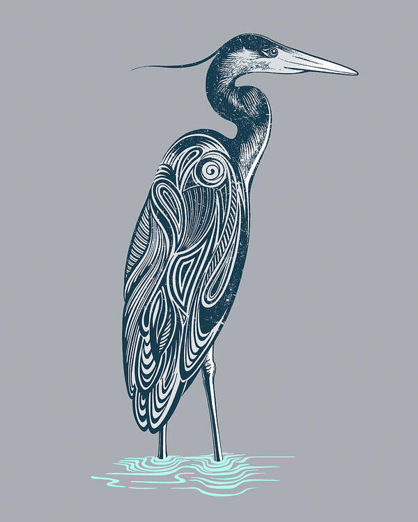 Blue Heron Art Print featuring the digital art Blue Heron by Rachel Caldwell