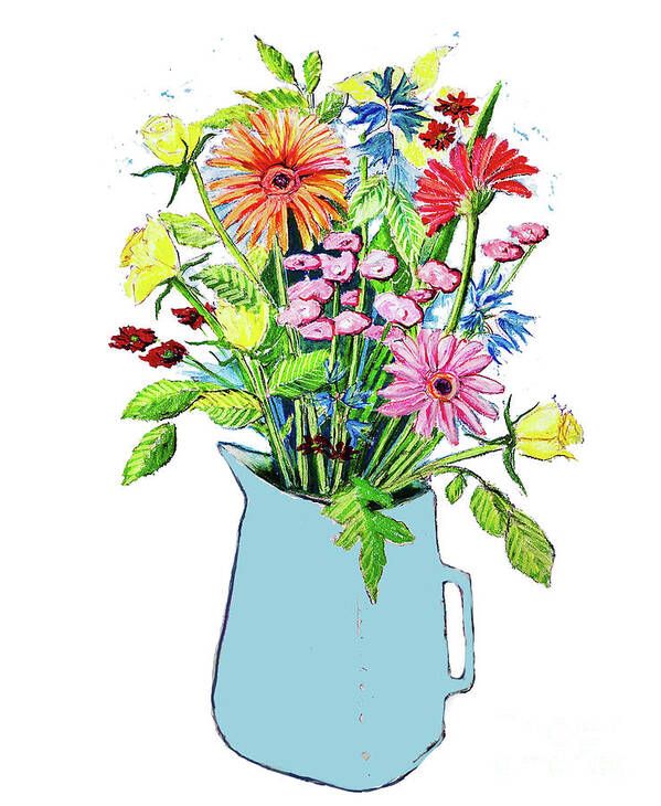 Spring Flowers Art Print featuring the painting Blue Jug by Sarah Thompson-engels