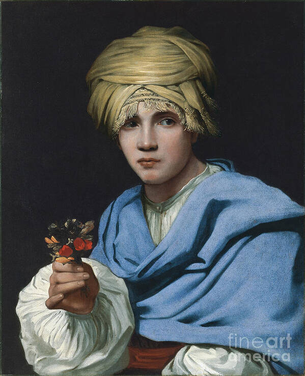 Oil Painting Art Print featuring the drawing Boy In A Turban Holding A Nosegay by Heritage Images