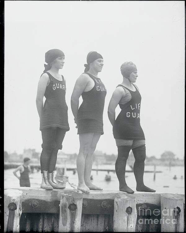 Drowning Art Print featuring the photograph Brighton Beach Female Lifeguards Posing by Bettmann