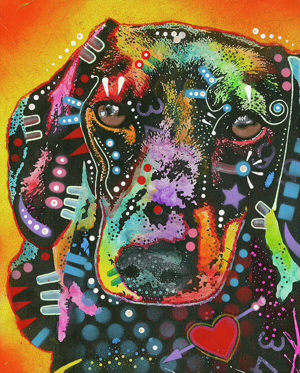 Brilliant Dachshund Art Print featuring the mixed media Brilliant Dachshund by Dean Russo- Exclusive