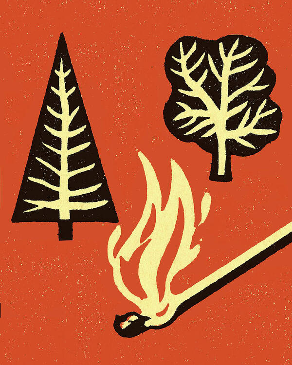 Burn Art Print featuring the drawing Burning Matchstick Near Trees by CSA Images