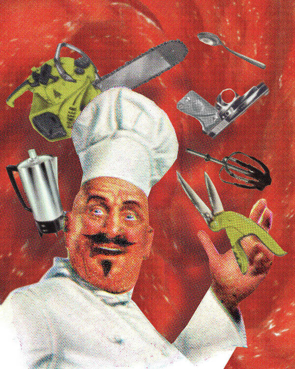 Adult Art Print featuring the drawing Chef with Variety of Tools and Equipment by CSA Images