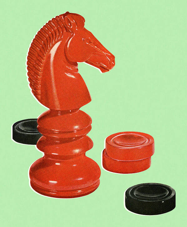 Campy Art Print featuring the drawing Chess and Checkers Game Pieces by CSA Images