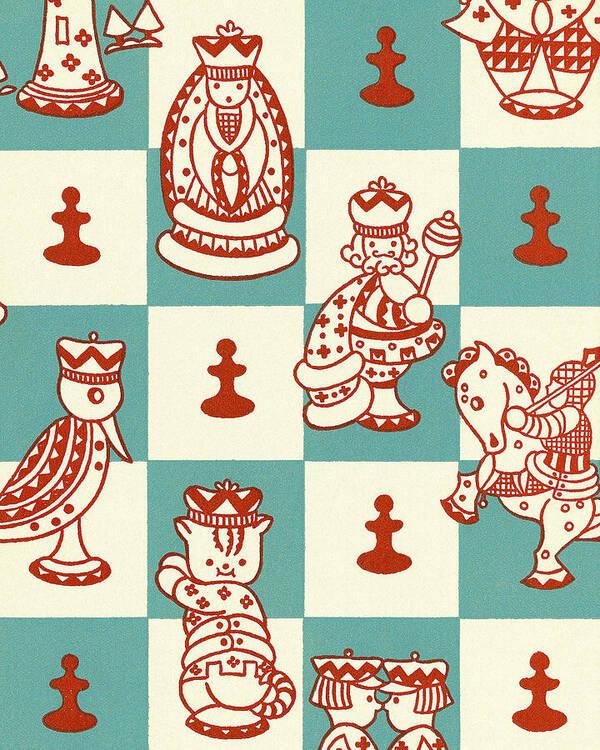 Background Art Print featuring the drawing Chess Board by CSA Images