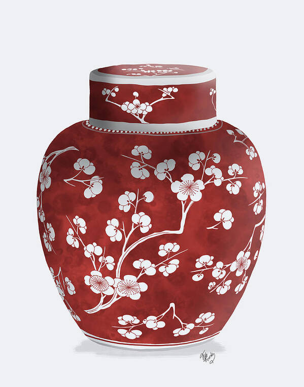 Liquid Art Print featuring the painting Chinoiserie Cherry Blossom Ginger Jar, Red by Fab Funky