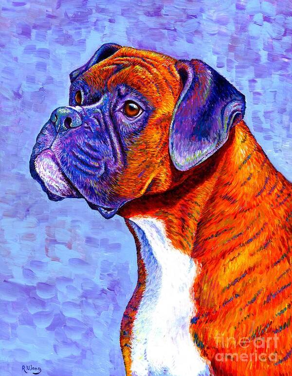 Boxer Art Print featuring the painting Devoted Guardian - Colorful Brindle Boxer Dog by Rebecca Wang