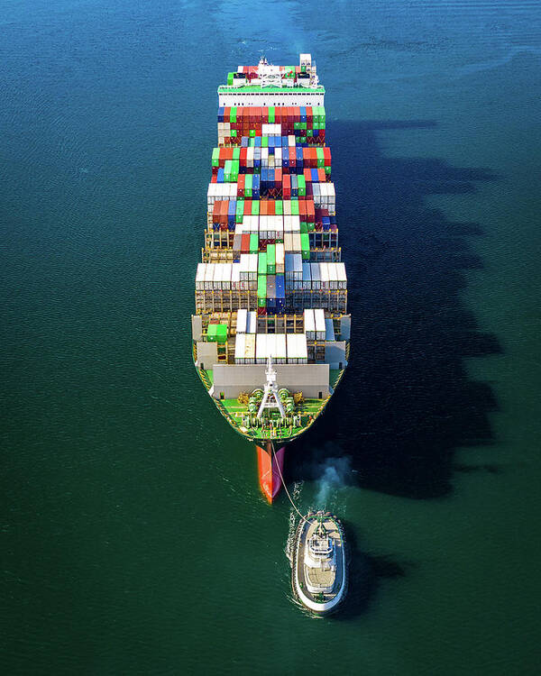 Container Ship Art Print featuring the photograph Container Ship Tug by Clinton Ward