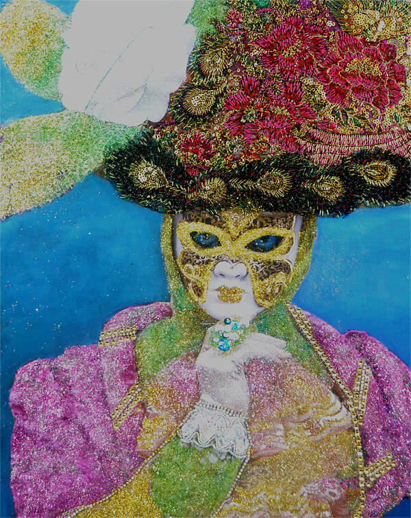 Mixed Media Painting Art Print featuring the mixed media Contessa - The Carnival of Venice by Anni Adkins