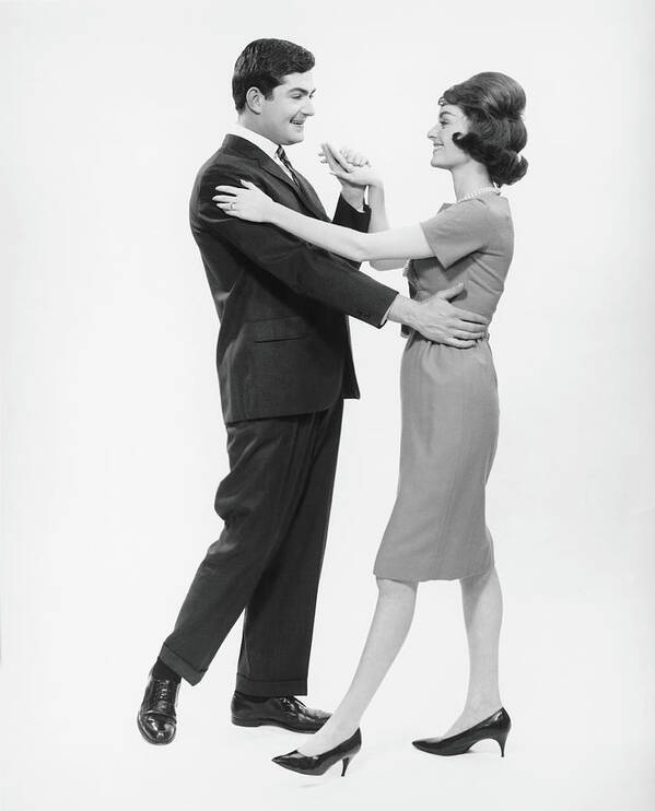 Young Men Art Print featuring the photograph Couple Dancing In Studio, B&w by George Marks