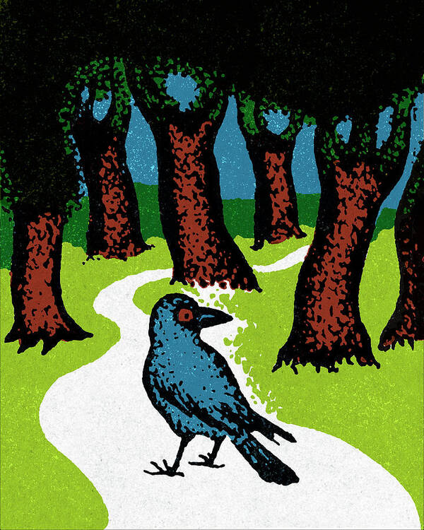 Animal Art Print featuring the drawing Crow on a Path in the Woods by CSA Images