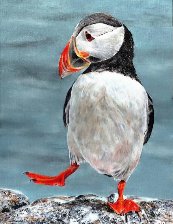 Puffin Art Print featuring the painting Dancing Puffin by John Neeve