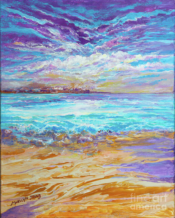 Beach Art Print featuring the painting Dusk at the Beach by Marilyn Young