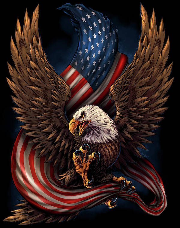 Eagle And Flag Art Print featuring the digital art Eagle And Flag by Flyland Designs