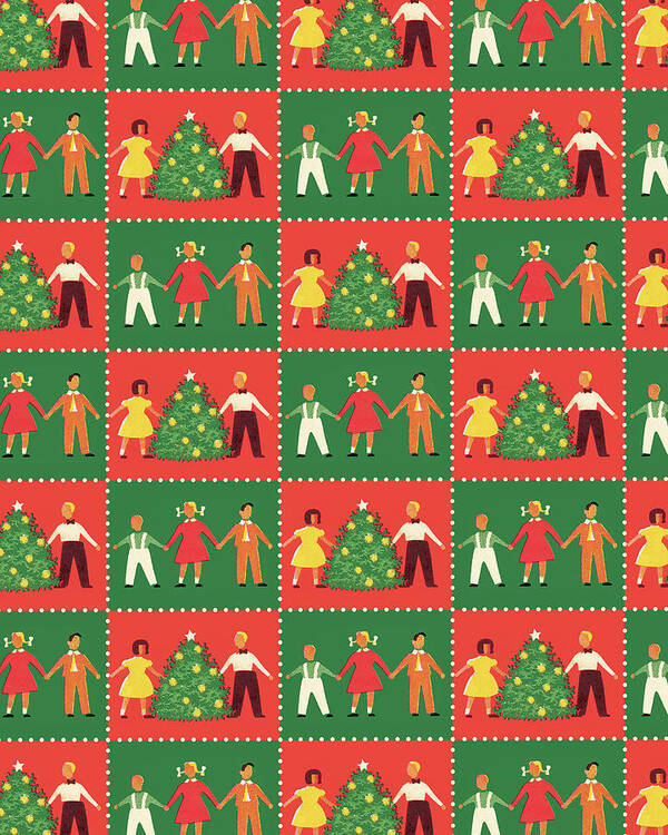 Background Art Print featuring the drawing Family Christmas Pattern by CSA Images