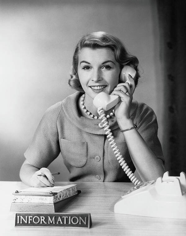Mature Adult Art Print featuring the photograph Female Telephone Receptionist At by H. Armstrong Roberts