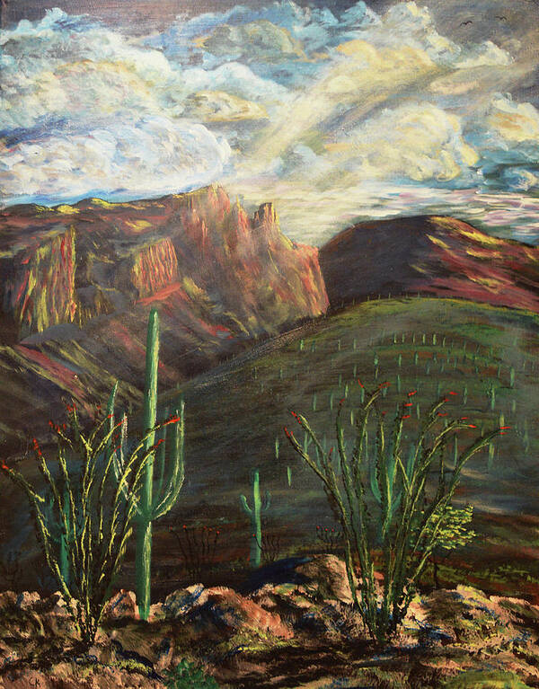 Tucsonarizona Art Print featuring the painting Finger Rock Morning by Chance Kafka