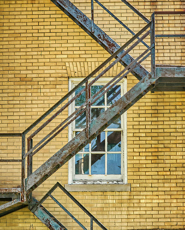 Sandy Hook Art Print featuring the photograph Fire Escape On Colorful Brick Wall by Gary Slawsky