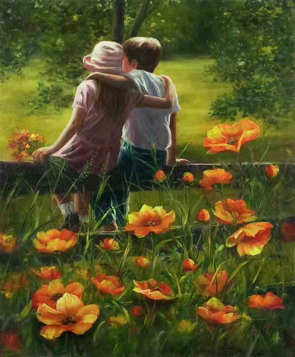 Children Art Print featuring the painting First Love by Lynne Pittard
