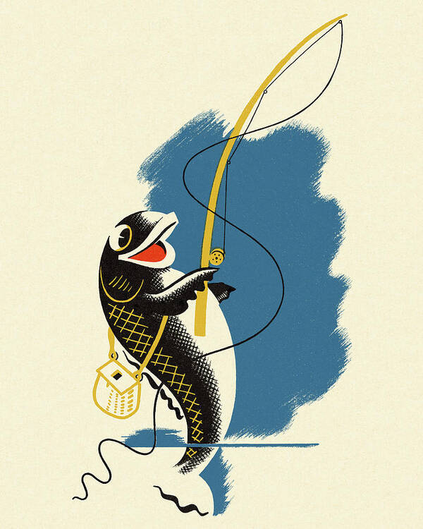 Fish Holding a Fishing Pole Art Print by CSA Images - Fine Art America