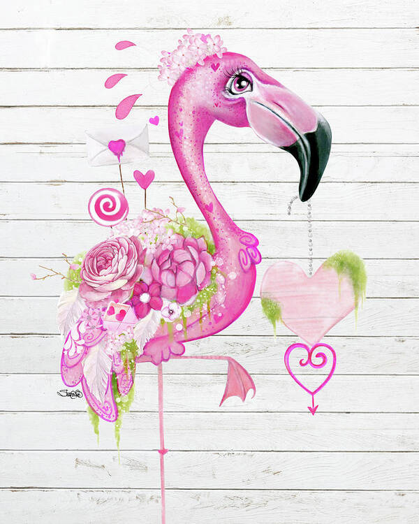 Flamingo Valentine Art Print featuring the mixed media Flamingo Valentine by Sheena Pike Art And Illustration