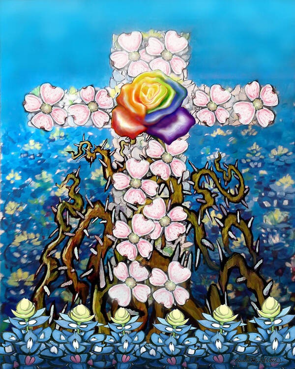 Floral Art Print featuring the painting Floral Cross Rainbow Rose by Kevin Middleton