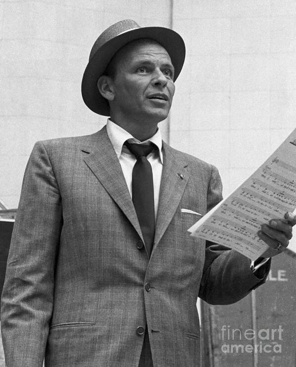 Event Art Print featuring the photograph Frank Sinatra Singing Holding Sheet by Bettmann