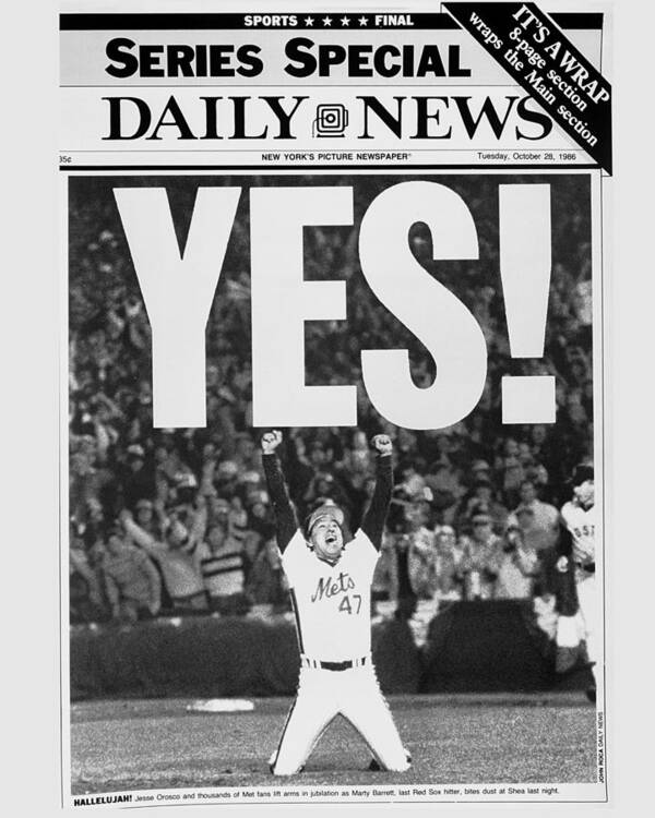 1980-1989 Art Print featuring the photograph Friont Page, Jesse Orosco And Thousands by New York Daily News Archive