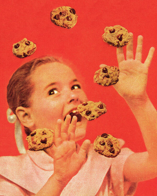 Baked Goods Art Print featuring the drawing Girl and Chocolate Chip Cookies by CSA Images