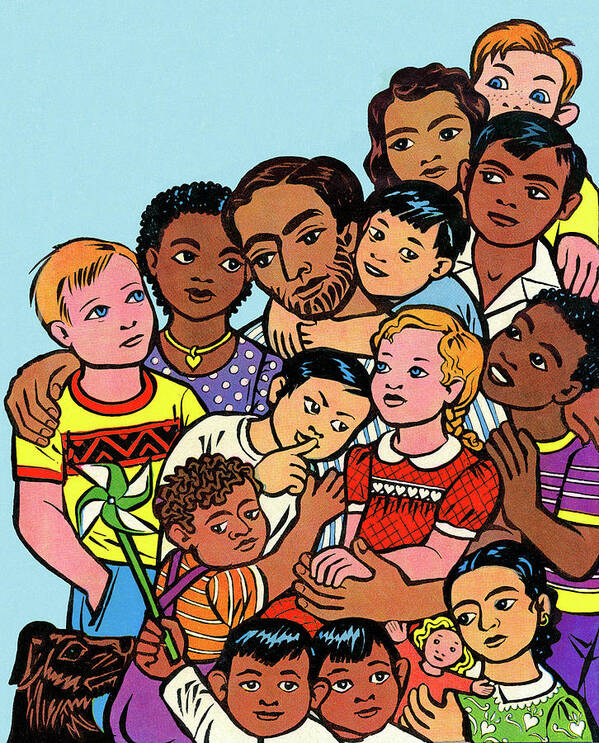 Boy Art Print featuring the drawing Group of Children With Man by CSA Images