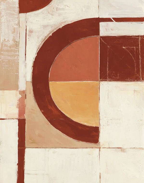 Abstract Art Print featuring the painting Half Circle And Boxes Clay Red Crop by Mike Schick