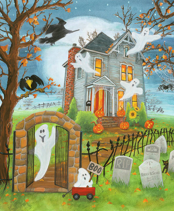 Haunted Haven Art Print featuring the painting Haunted Haven by Kathy Kehoe Bambeck