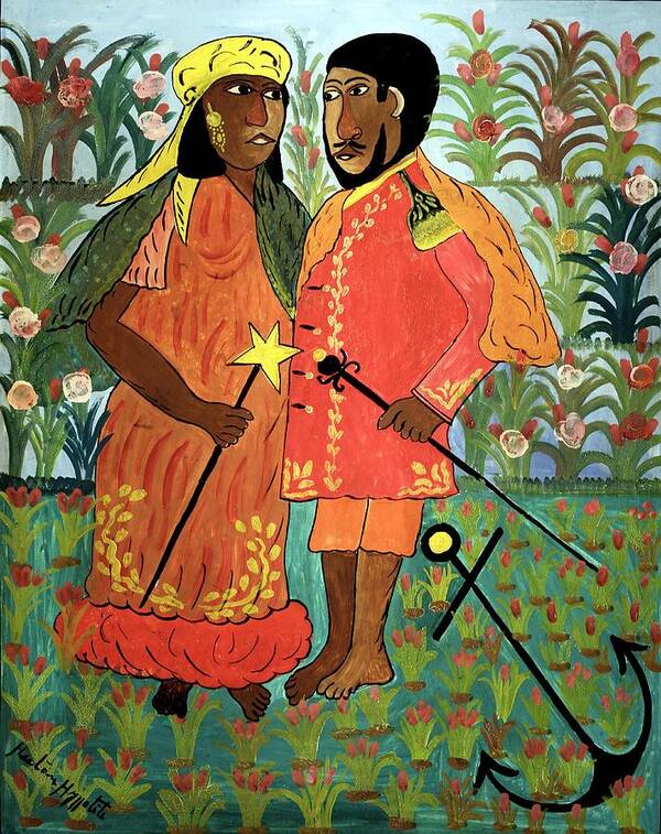 Hector Hippolite Art Print featuring the painting Hippolite, Hector. Haitian Painter. 1894-1948. Ague And Its Consorte. Oil On Cardboard, 1945. by Hector Hippolite