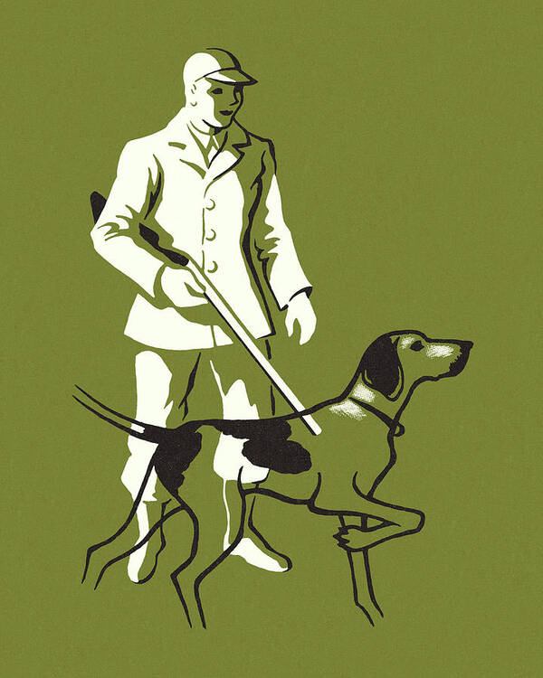 Activity Art Print featuring the drawing Hunting Dog and Hunter by CSA Images
